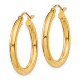 14k 3x25mm Polished Tube Hoop Earrings